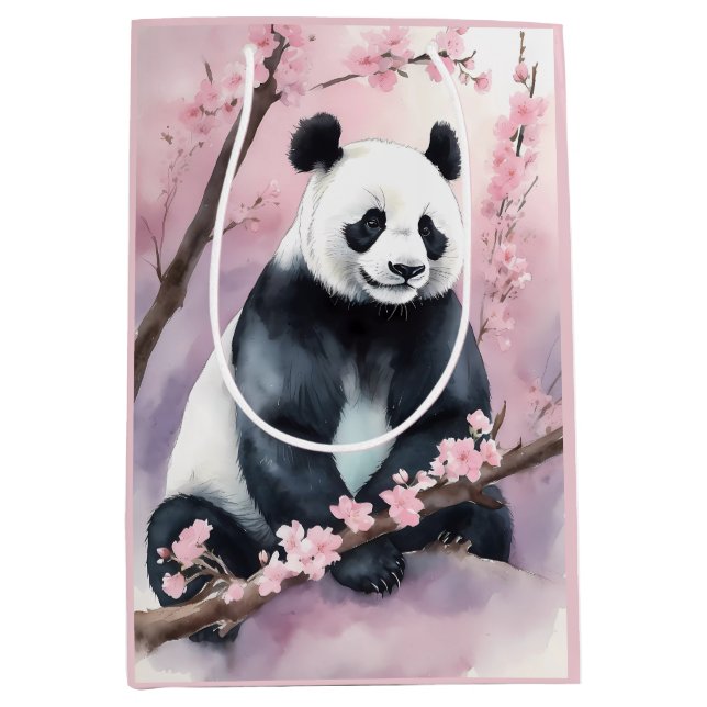 Sacola Para Presentes Média Urso de Panda de Pintura em Aquarela (Frente)