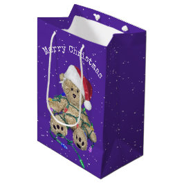 Sacola Para Presentes Média Urso De Pé De Natal Em Luzes Tangidas