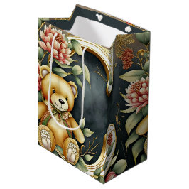Sacola Para Presentes Média Urso de pelúcia floral letra C