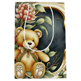 Sacola Para Presentes Média Urso de pelúcia floral letra C