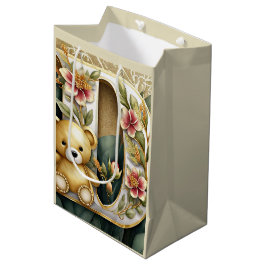 Sacola Para Presentes Média Urso de pelúcia floral letra D
