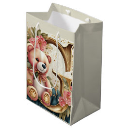 Sacola Para Presentes Média Urso de pelúcia floral letra G