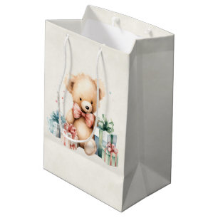 Sacola Para Presentes Média Urso de Teddy Bonito com Presentes de Natal
