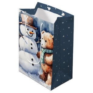 Sacola Para Presentes Média Urso De Teddy De Inverno E Neve