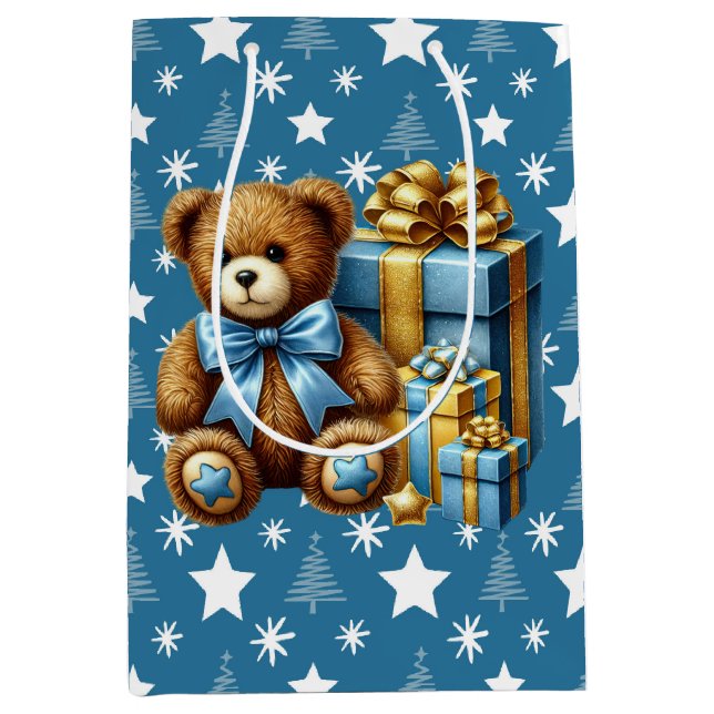 Sacola Para Presentes Média Urso de Teddy de Natal (Frente)
