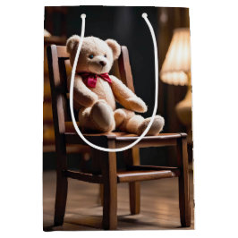 Sacola Para Presentes Média Urso De Teddy Numa Cadeira Com Bolinhas