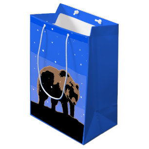 Sacola Para Presentes Média Urso de urso no inverno - arte original dos