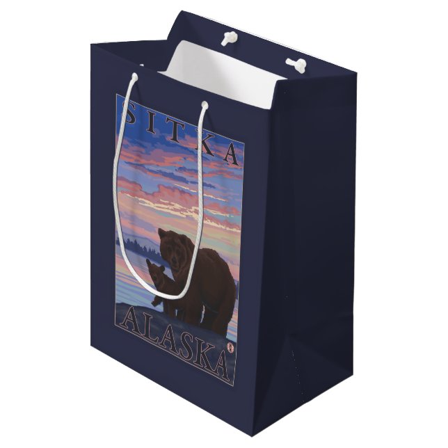 Sacola Para Presentes Média Urso e Cub - Sitka, Alaska (Frente inclinada)
