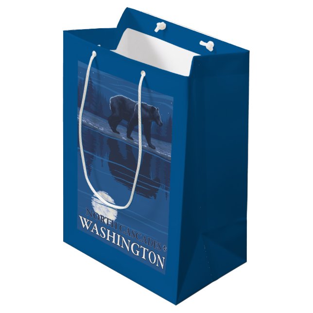 Sacola Para Presentes Média Urso no luar - cascatas nortes, Washington (Frente inclinada)