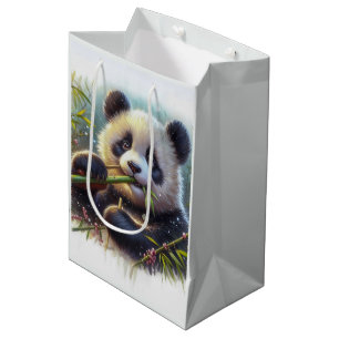 Sacola Para Presentes Média Urso Panda Adorável Comendo Bambu
