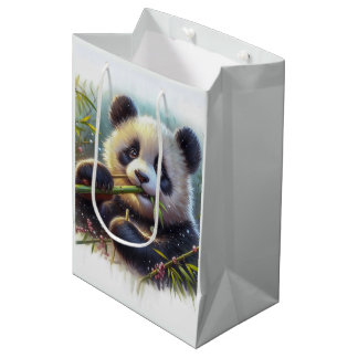 Sacola Para Presentes Média Urso Panda Adorável Comendo Bambu