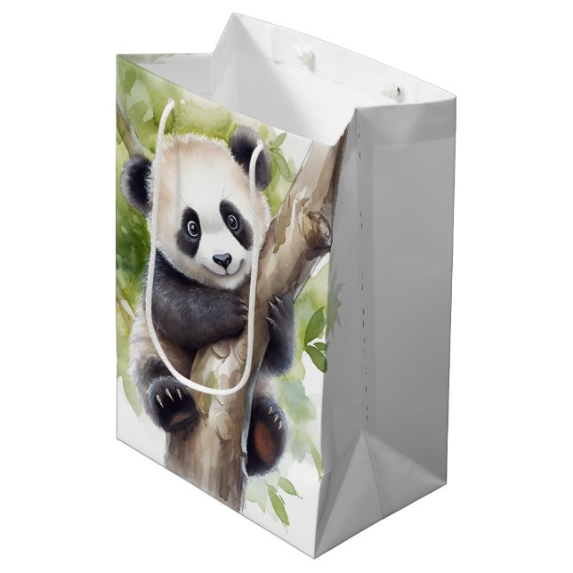 Sacola Para Presentes Média Urso Panda Bonito Em Árvore (Frente inclinada)