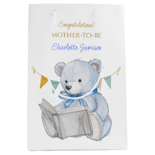 Sacola Para Presentes Média Urso personalizado lendo um livro Obrigado Chá de