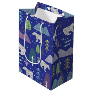 Sacola Para Presentes Média Urso Polar Aventura do Ártico Inverno Azul