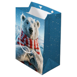 Sacola Para Presentes Média Urso Polar Com Peças Cardíacas