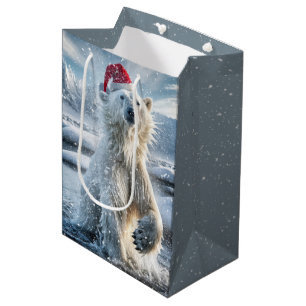 Sacola Para Presentes Média Urso Polar De Natal Em Flocos De Neve