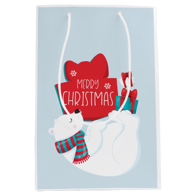 Sacola Para Presentes Média Urso Polar Whimsical e presente o Natal (Frente)