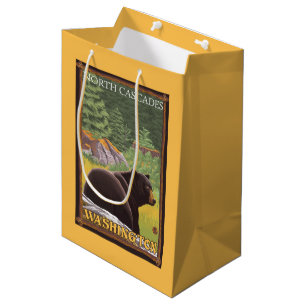 Sacola Para Presentes Média Urso preto na floresta - cascatas nortes,