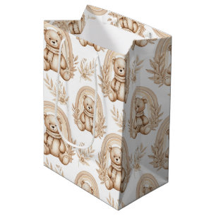 Sacola Para Presentes Média Urso Teddy Boho Arco-íris Floral Neutro