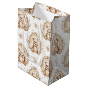 Sacola Para Presentes Média Urso Teddy Boho Arco-íris Floral Neutro (2)