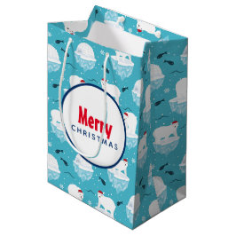 Sacola Para Presentes Média Ursos Polares Bonitos em Santa Hats, Padrão de Nat