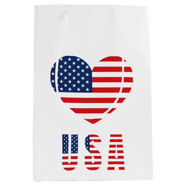Sacola Para Presentes Média USA Flag Heart Medium Gift Bag for Patriotic Gift (Frente)