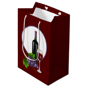 Sacola Para Presentes Média uvas de vidro de garrafa de vinho elegante