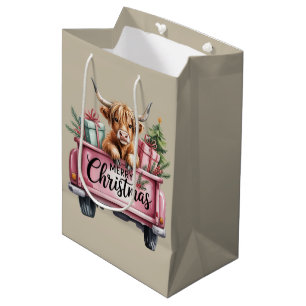 Sacola Para Presentes Média Vaca Alta Rosa de Natal Garota Fofa Vaca no Caminh