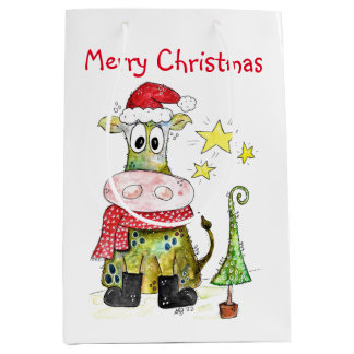 Sacola Para Presentes Média Vaca branca de Natal