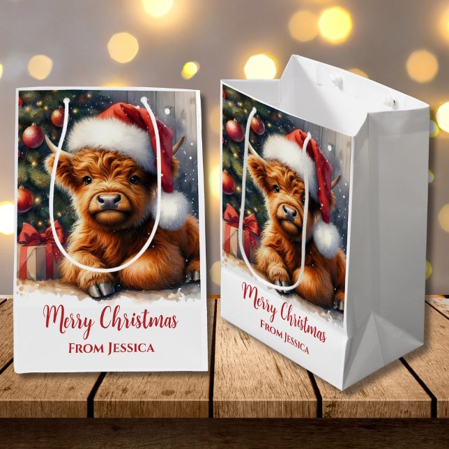 Sacola Para Presentes Média Vaca das Terras do Natal (Criador carregado)