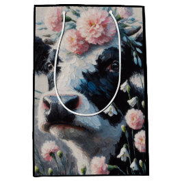 Sacola Para Presentes Média Vaca de Holstein em Pintura de Fazendas