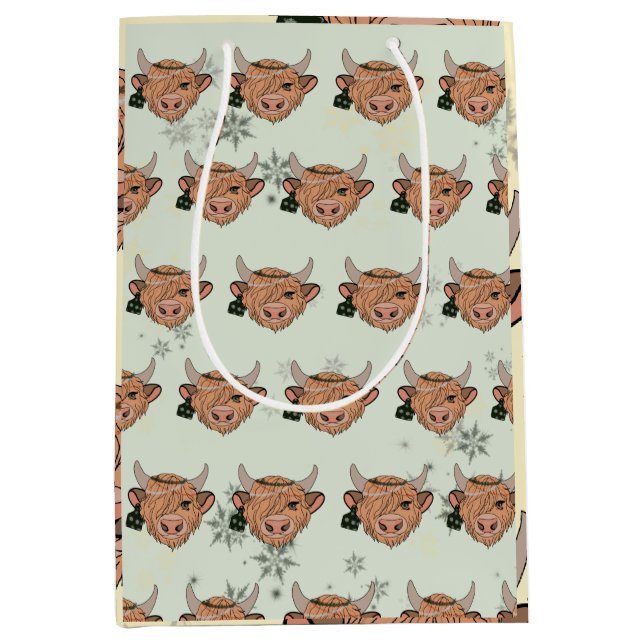 Sacola Para Presentes Média Vacas das montanhas natalinas (Frente)