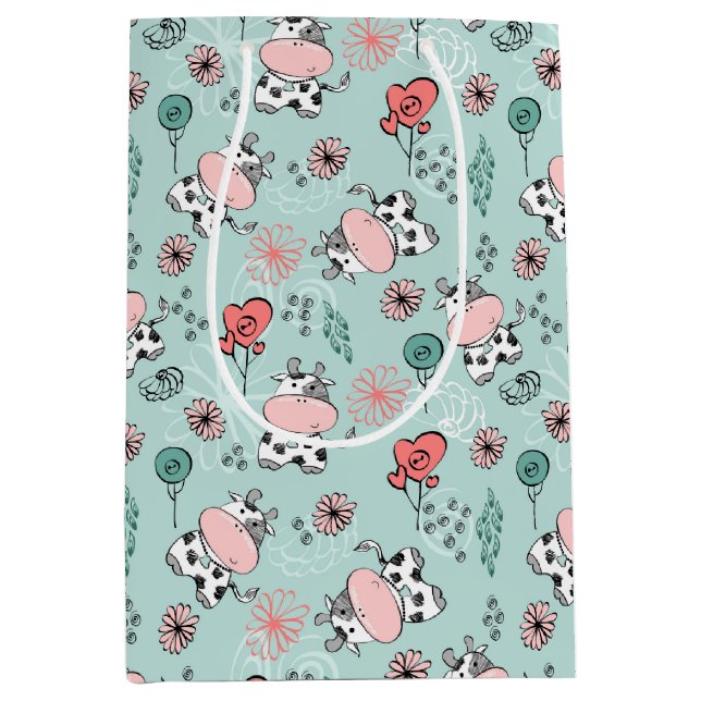 Sacola Para Presentes Média Vacas de Fazenda de País Bonito (Frente)