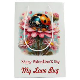 Sacola Para Presentes Média  Valentine Love Bug on Blossoms Rose