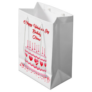 Sacola Para Presentes Média Valentine's Day Birthday Cake Customizable Candles