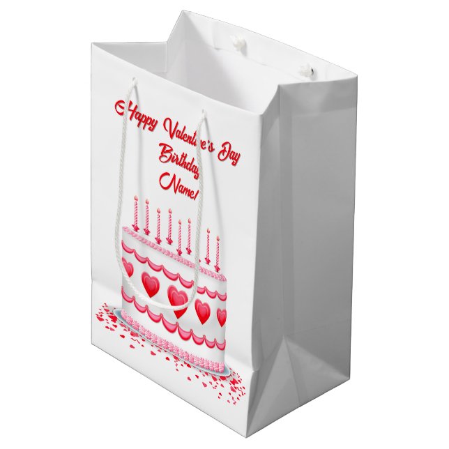 Sacola Para Presentes Média Valentine's Day Birthday Cake Customizable Candles (Frente inclinada)