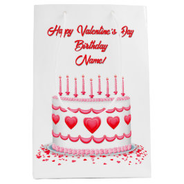 Sacola Para Presentes Média Valentine's Day Birthday Cake Customizable Candles