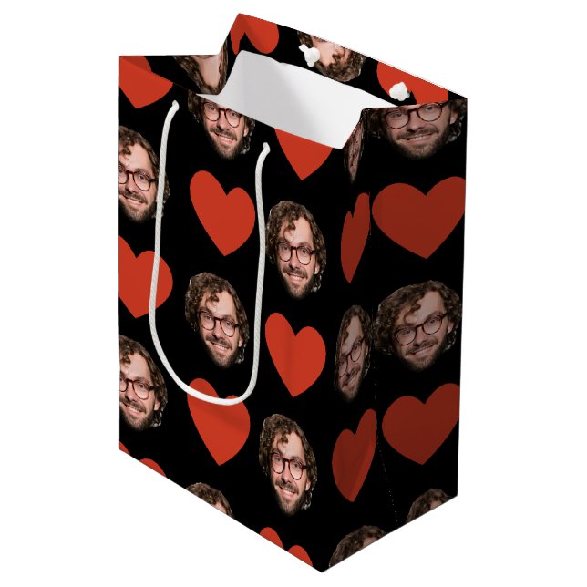 Sacola Para Presentes Média Valentines Day Funny Custom Face Photo Love Heart (Frente inclinada)