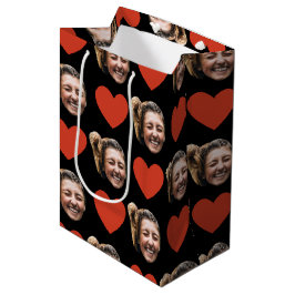 Sacola Para Presentes Média Valentines Day Funny Custom Face Photo Love Heart 