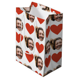 Sacola Para Presentes Média Valentines Day Funny Custom Face Photo Love Heart 