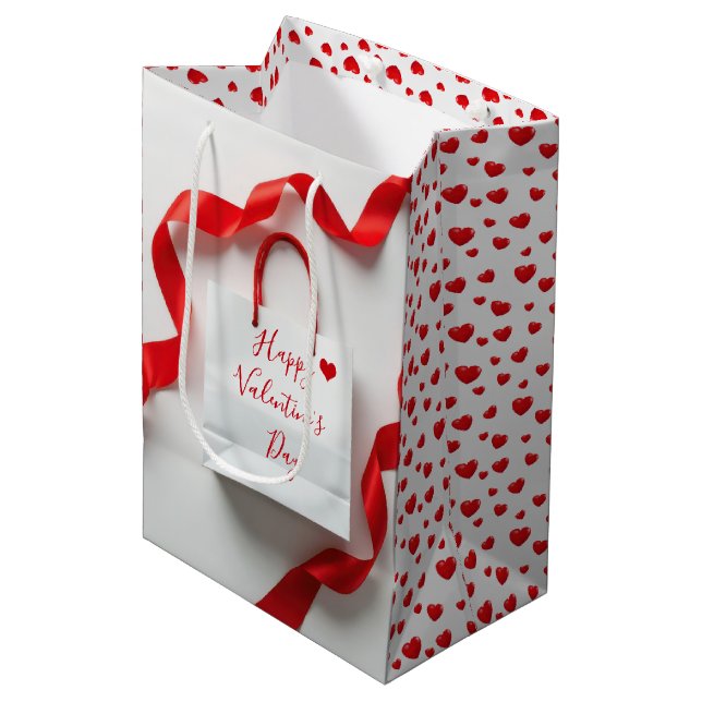 Sacola Para Presentes Média Valentine's Day Gift Bag With Ribbons and Hearts (Frente inclinada)