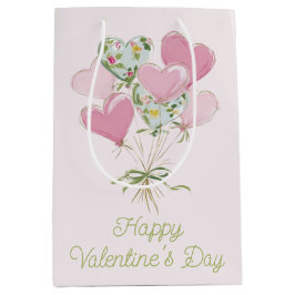 Sacola Para Presentes Média Valentine's Heart Pink and Green Heart Balloons