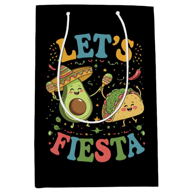 Sacola Para Presentes Média Vamos Fiesta Avocado E Tacos Cinco De Mayo (Frente)