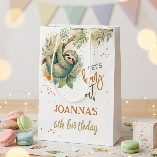 Sacola Para Presentes Média Vamos nos divertir crianças preguiça aniversário (Criador carregado)