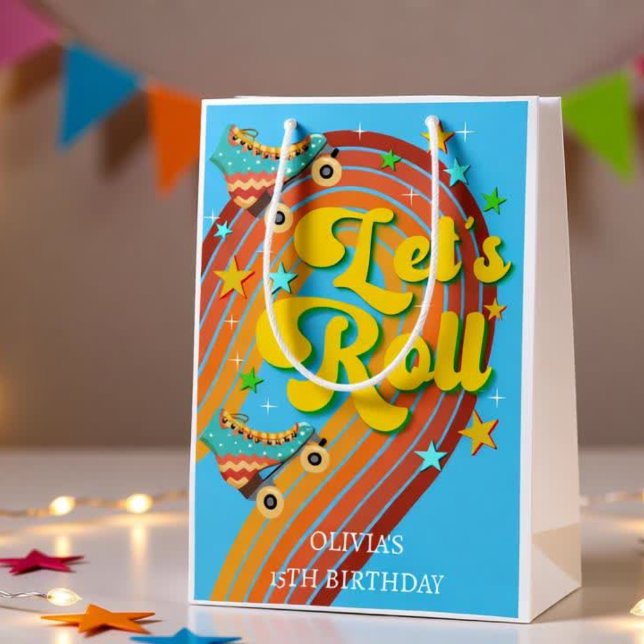 Sacola Para Presentes Média Vamos rolo skate retrógrado arco-íris (Criador carregado)