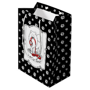 Sacola Para Presentes Média Vamos! Samoyed w Red Leash Funny