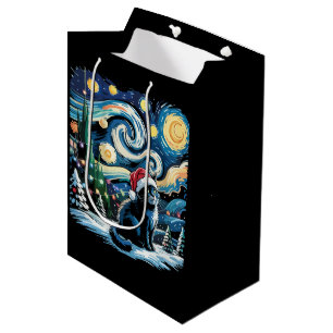 Sacola Para Presentes Média Van Gogh Noite Estrelada Festivo Natal Gato Preto