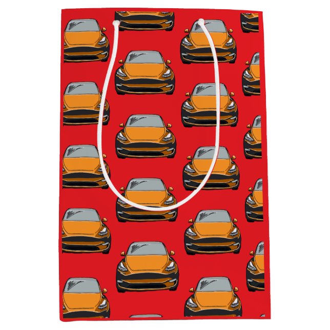 Sacola Para Presentes Média Veículo Elétrico Laranja SuV Carro Vermelho Fundo (Frente)