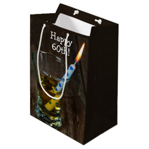 Sacola Para Presentes Média Vela de aniversário de 60 anos em vidro uísque