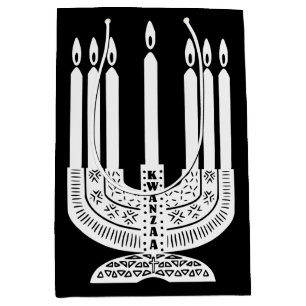 Sacola Para Presentes Média Velas de Kwanzaa Pretas e Brancas - Saco de Presen